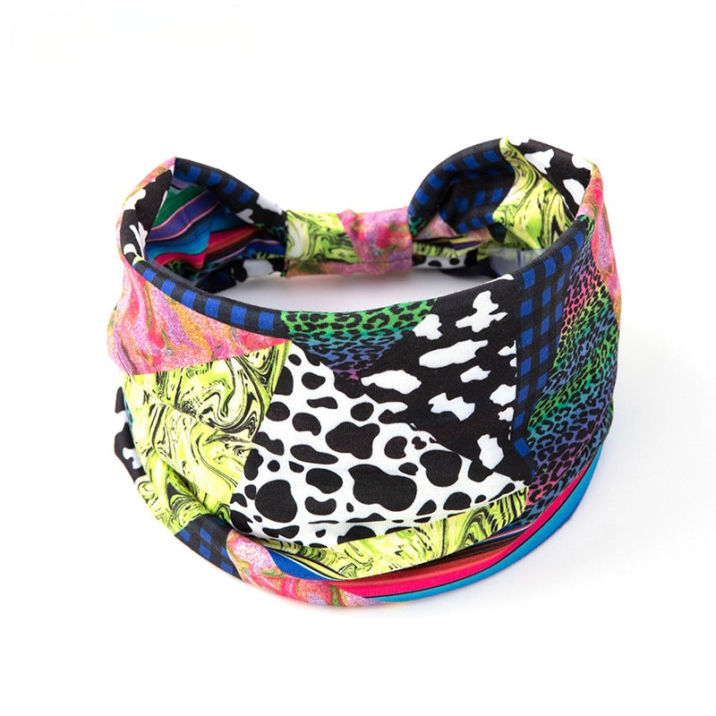 Wholesale 10PCS Wide Edge Knotted Fabric Elastic Leopard Pattern Hair Bands