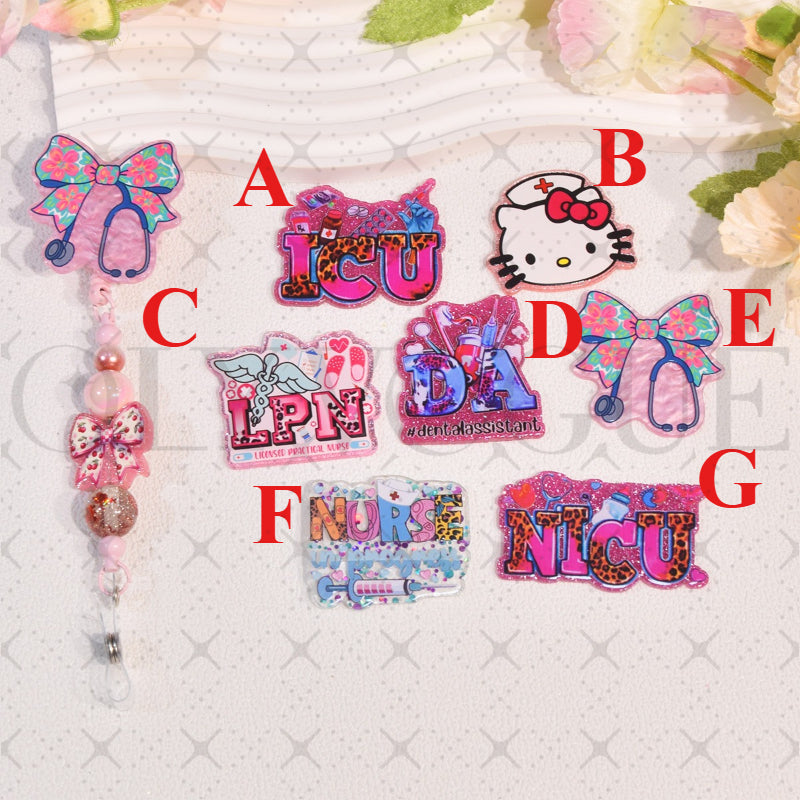 Wholesale 5 Pcs/10 Pcs/20 Pcs  Cute Cartoon  Acrylic Flatbacks (Nurse/bow ) for DIY Badge Reels & Phone Stands OLY Exclusive