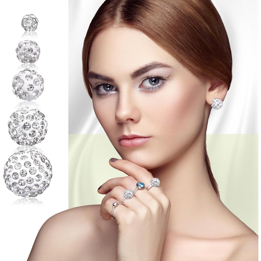 Wholesale 50 Pcs Rhinestones Beads 16mm, 12mm, 10mm, 8mm, 6mm Pave Disco Ball Beads Polymer Clay Czech Beads Round Crystal Diamond Glitter Beads for Bracelet Necklace Earring Crafting Jewelry Making