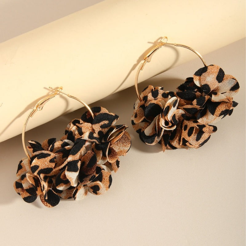 Wholesale Maillard Leopard Print Round Petal European and American Trendy Sweet and Cool High-end Earrings