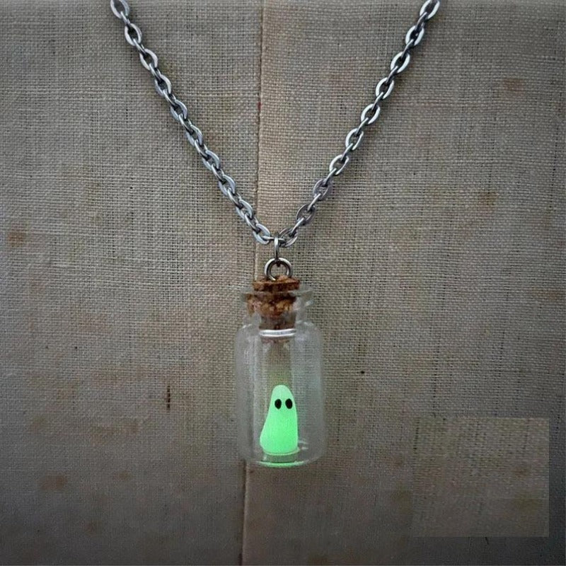 Wholesale Halloween Bottle Luminous Ghost Necklace