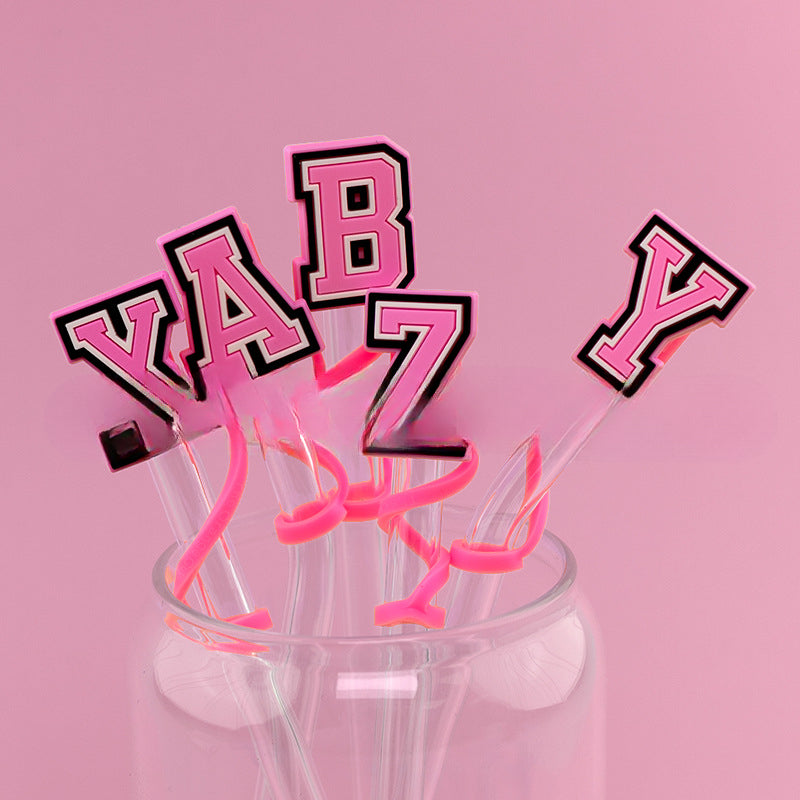 Wholesale 10MM Pink English Letter DIY Decoration Accessories Straw Sleeve Silicone Dust Plug