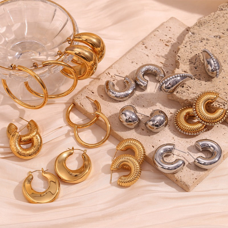 Wholesale Personalized Hollow Stainless Steel Plated 18K Gold Geometric Water Drop Three-dimensional Exaggerated Earrings