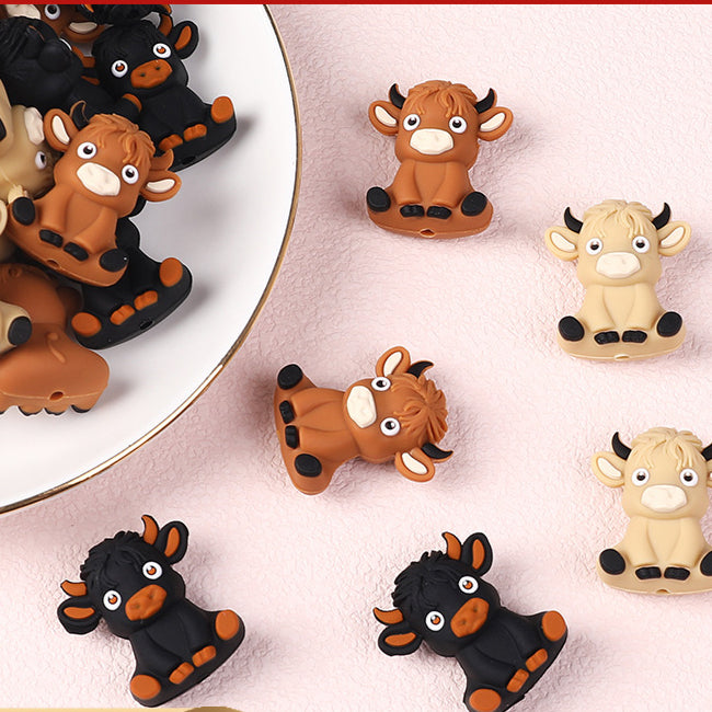 Wholesale 20pcs 3D Cartoon Highland Cow Silicone Beads