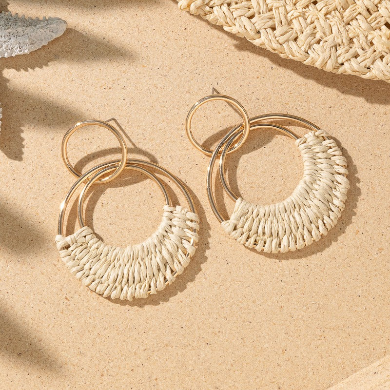 Wholesale Boho Raffia Braided Earrings