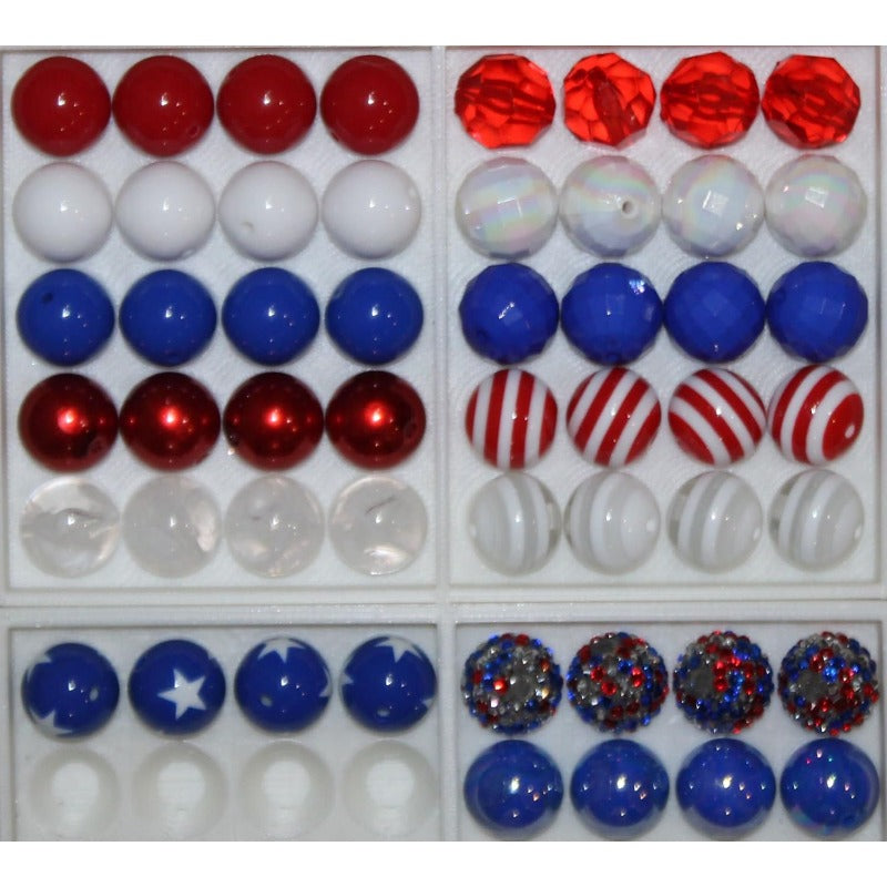 Wholesale 20mm Bulk Mix of 50pcs Red, White and Royal Blue Chunky Bubblegum Beads 10 Styles Acrylic Gumball Loose Beads Lot