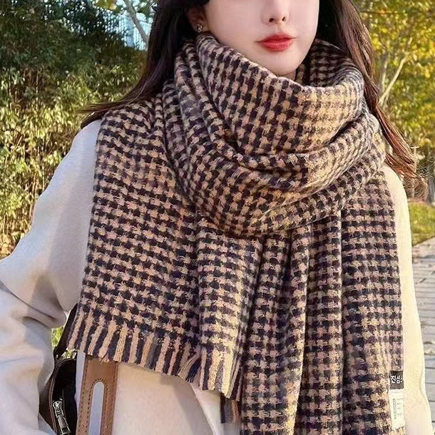 Wholesale Winter Plaid Tassel Warm Nylon Scarf