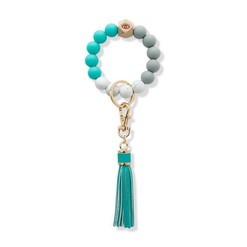 Wholesale Silicone Wrist Handmade Beaded Leather Tassel Bracelet Keychains