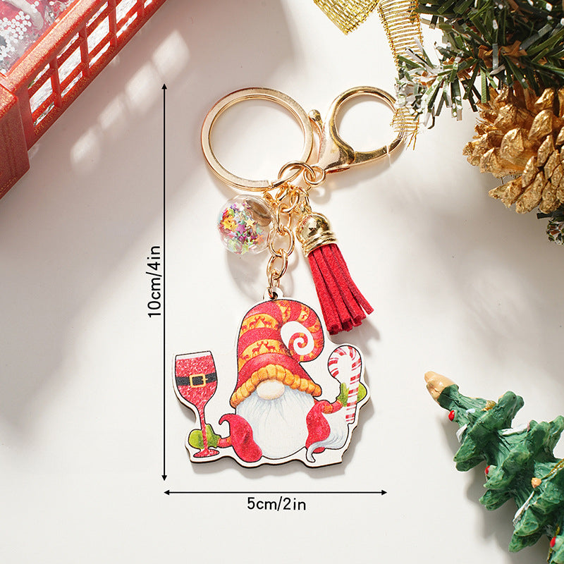 Wholesale Wooden Cartoon Santa Claus Christmas Series Keychain