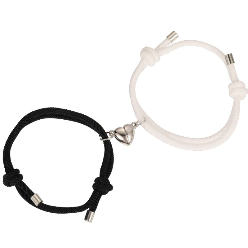 Wholesale of Black and White Rope Alloy Magnetic Couple Bracelets