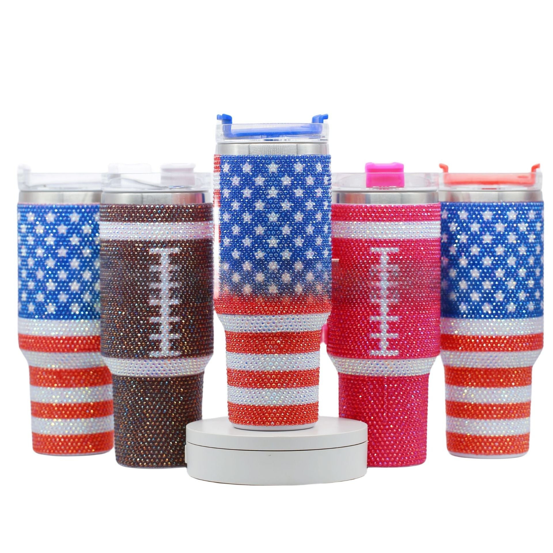 Wholesale Tumbler Diamond Stars and Stripes Stainless Steel Insulated Car Cup with Handle 40oz