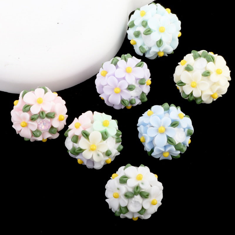 Wholesale Camellia Fresh Green Leaf Flower Balls Can Thread Straight Holes DIY Beads