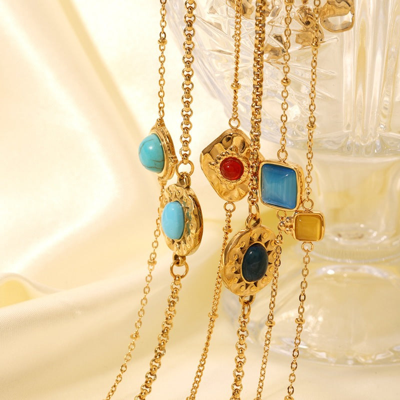 Wholesale Zircon Turquoise Square Pendant Non-fading Bracelet