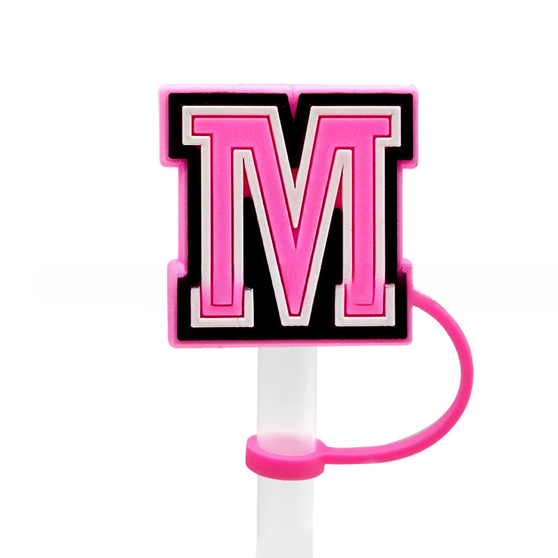 Wholesale 10MM Pink English Letter DIY Decoration Accessories Straw Sleeve Silicone Dust Plug