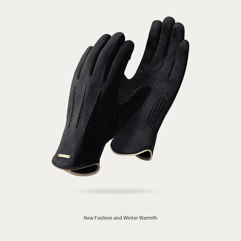 Wholesale Autumn and Winter Suede Outdoor Cycling Thickened Warm Gloves