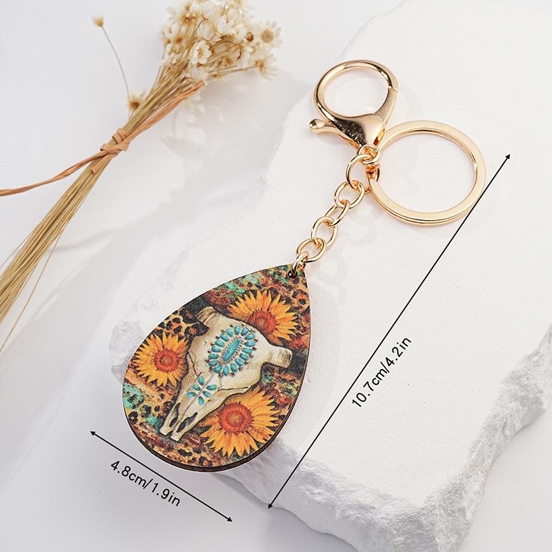 Wholesale Metal Western Bull Head Sunflower Keychain