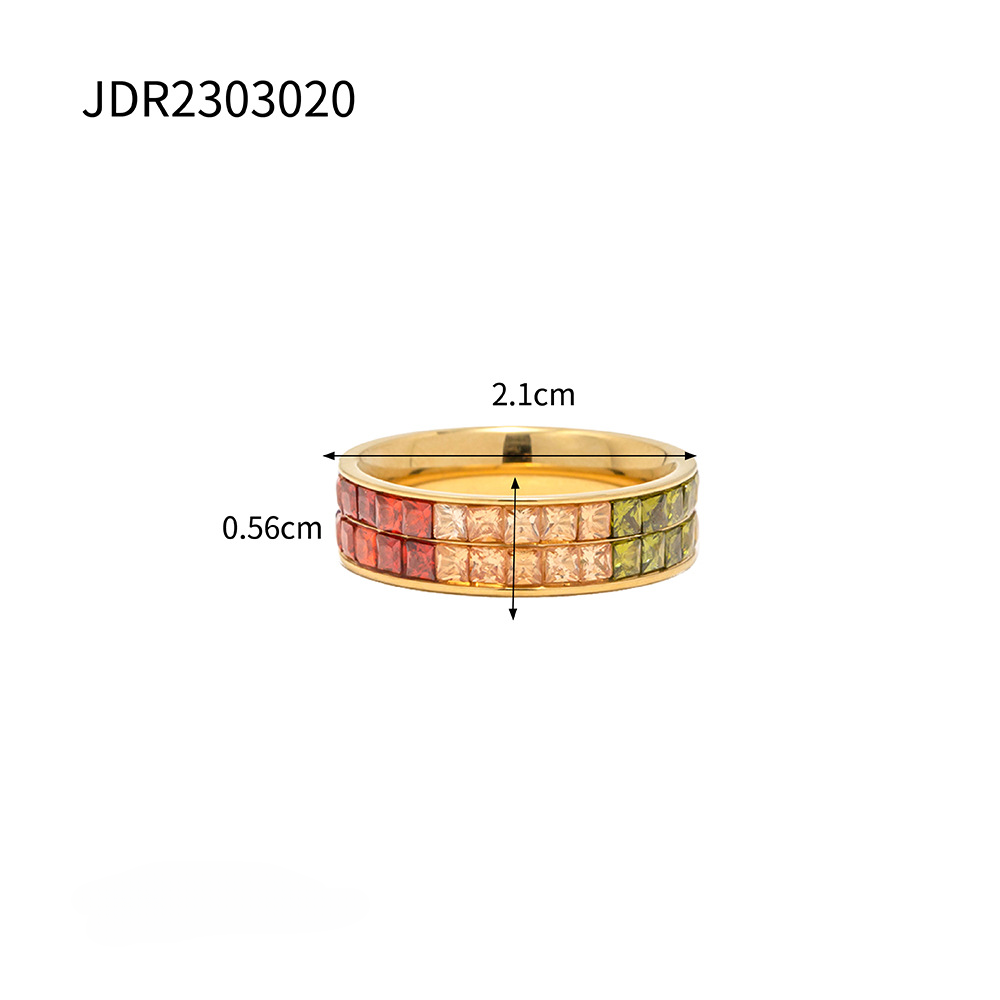 Wholesale Stainless Steel Double Layer Colorful Square Inlaid Zirconium Ring