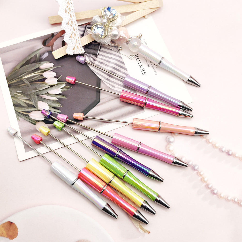 Wholesale 500pcs Opal Beadable Pens Plastic UV Electroplating Gradient Pen DIY Handmade Beaded Pen