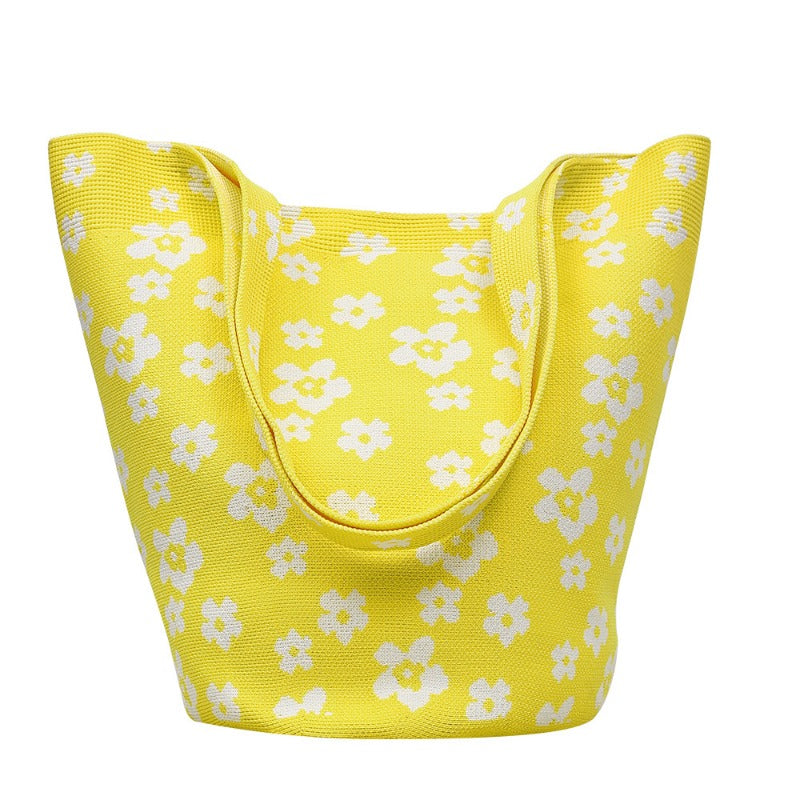 Wholesale Floral Handbag with High Quality Canvas Knitted Large Capacity Underarm Casual Handbag