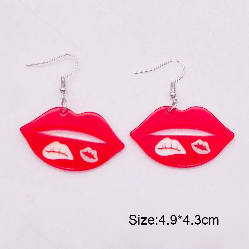 Wholesale Valentine's Day Red Heart Sweet Fun Red Lip Acrylic Earrings