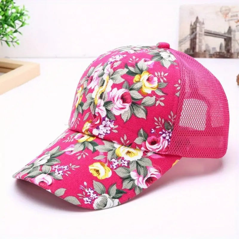 Wholesale Floral Cross Ponytail Polyester Baseball Cap