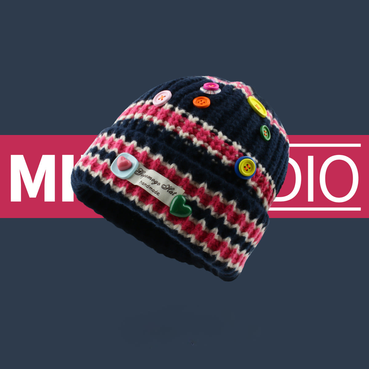 Wholesale Striped Colorful Button Knitted Woolen Knitted Hat