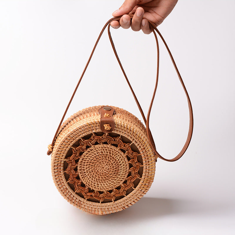 Wholesale Leather Buckle Rattan Woven Hollow Five Pointed Star Net Bag