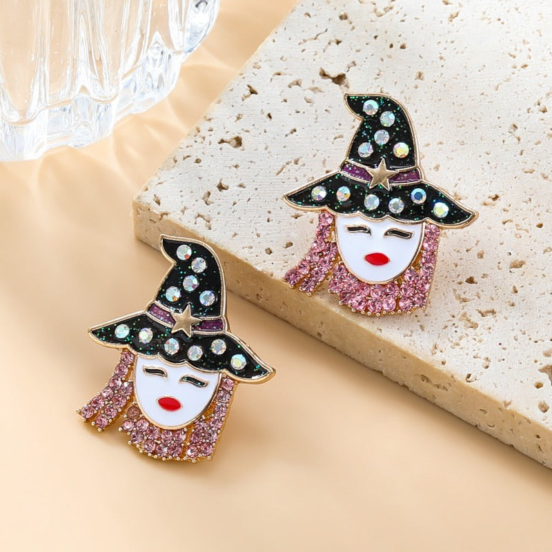 Wholesale Oil Dripping Diamond Hat Earrings