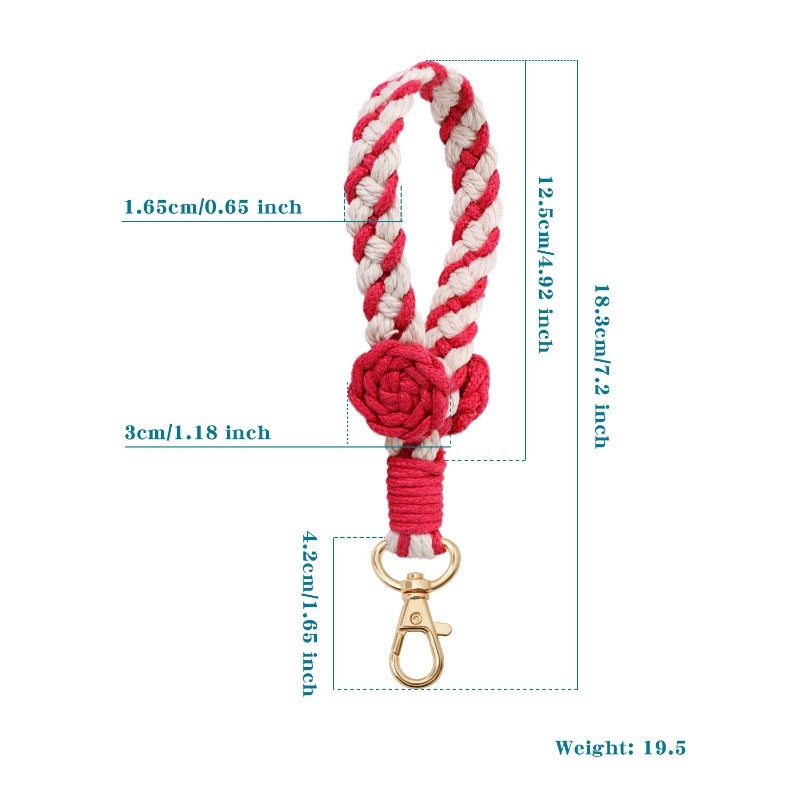 Wholesale Intangible Cultural Heritage Handmade Weaving High End Rural Style Rose Flowers Mobile Phone Hanging Rope Keychains