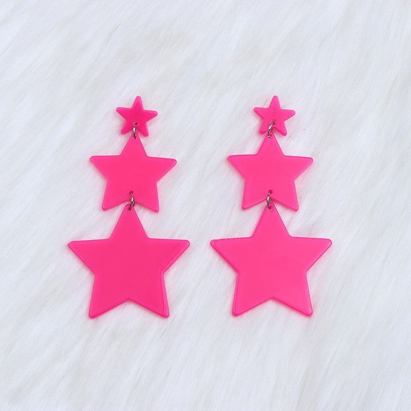 Wholesale Triple Star Long Sweet Cool European and American Fashion Pentagram Acrylic Earrings