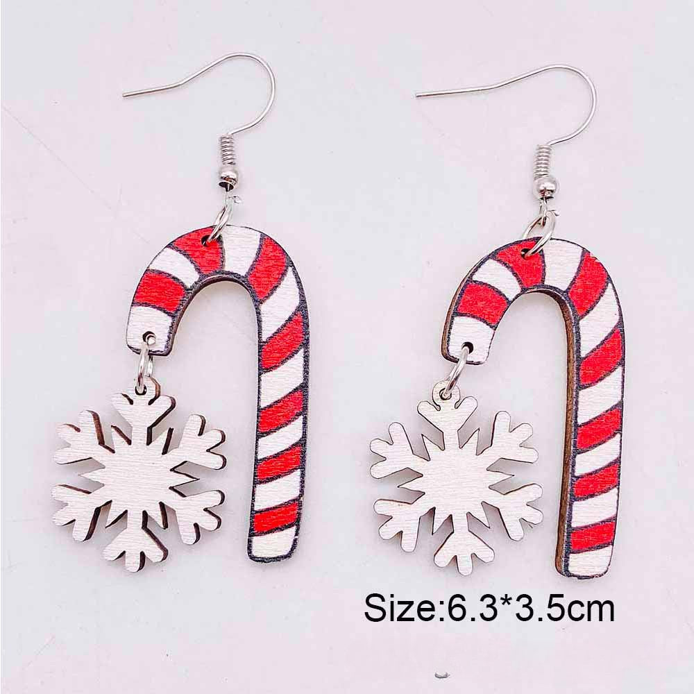 Wholesale Christmas Gingerbread Man Santa Claus Snowflake Crutches Wooden Earrings