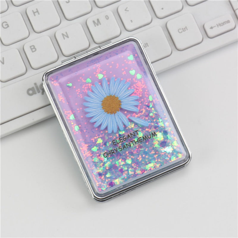 Wholesale Creative Flowing Sand Cute Girl Heart Cartoon Double Sided Portable Mirror