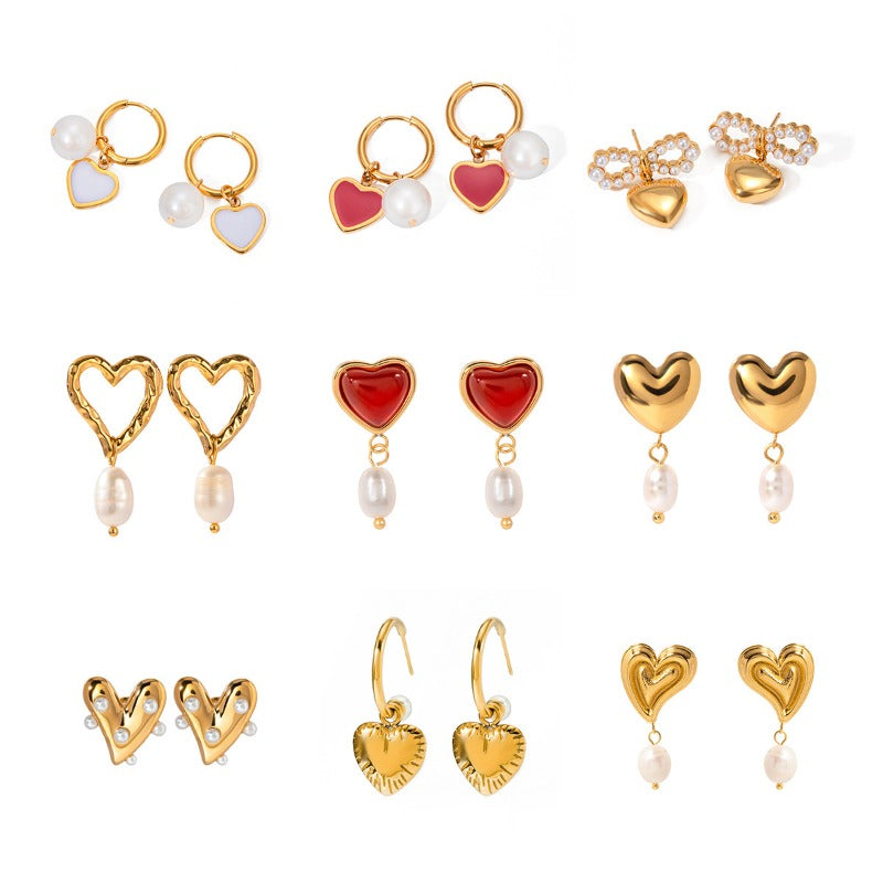 Wholesale Stainless Steel Pearl Heart High-grade 18k Titanium Steel Earrings