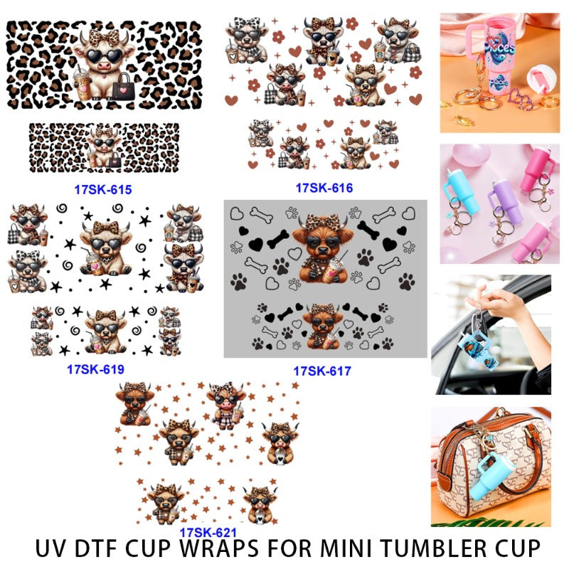 Wholesale 2/4/8 Pcs Cartoon Cute Dogs Paw Print Heart Bone UV DTF Wraps Mini Tumbler Cup Keychain Lipstick Holders