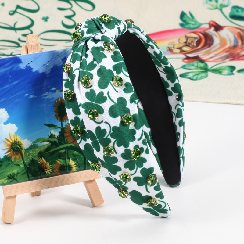 Wholesale Irish St. Patrick's Day Rhinestone Four-leaf Clover Wine Glass Party Headband