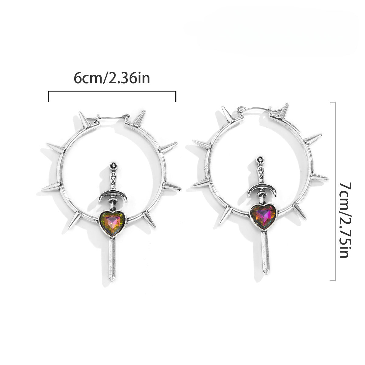 Wholesale Laser Heart Shape Simple Imitation Gemstone Alloy Glass Earrings