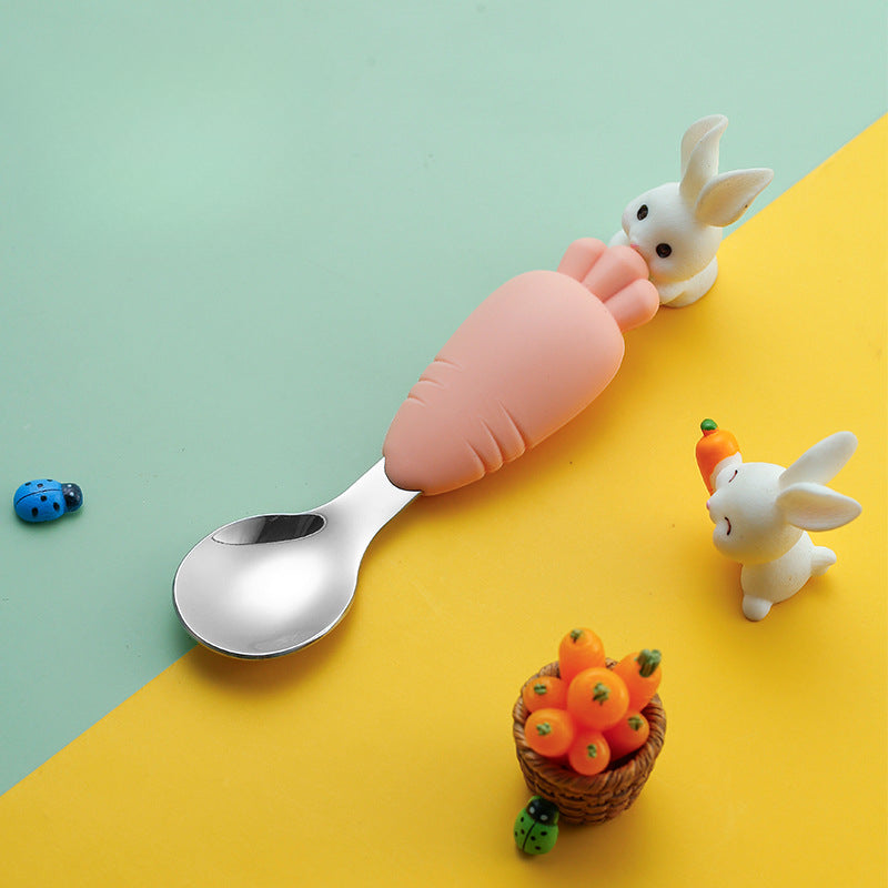 Wholesale Silicone Short Handle Baby Practice Anti-fall Spoon Baby Learning To Eat Training Spoon