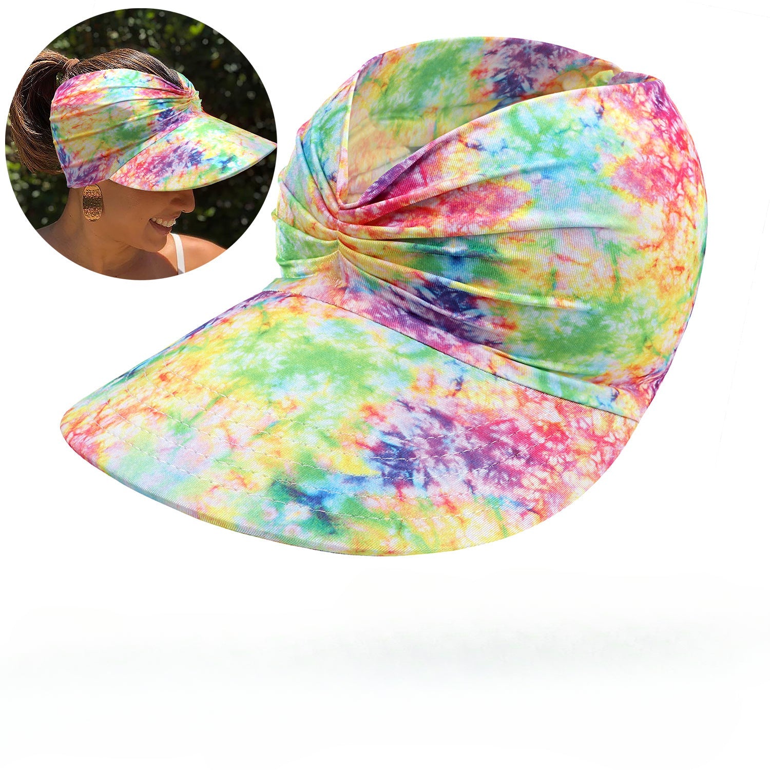 Wholesale New Summer Printed Sun Protection UV Large Brim Face Covering Outdoor Swimming Cap