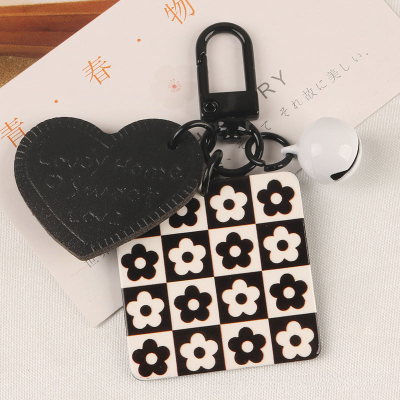 Wholesale Striped Acrylic Square Pendant Leather Heart Keychain