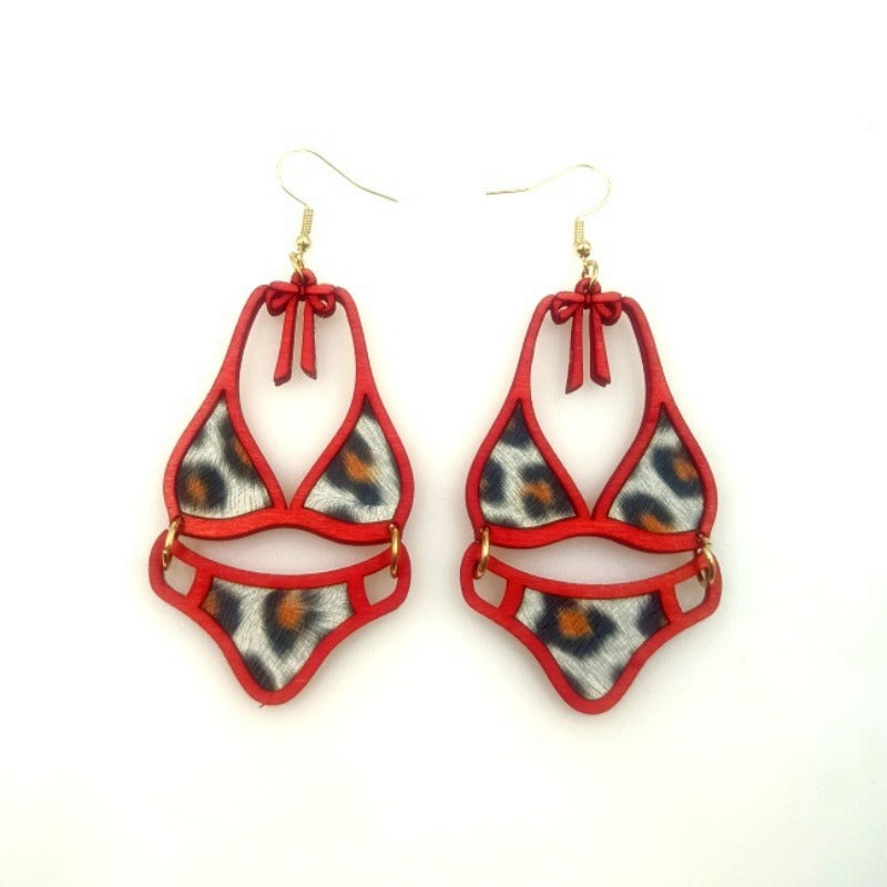 Wholesale Wood Cutting Hollow Double-layer Adhesive Leather Personalized and Fashionable Leopard Print Earrings