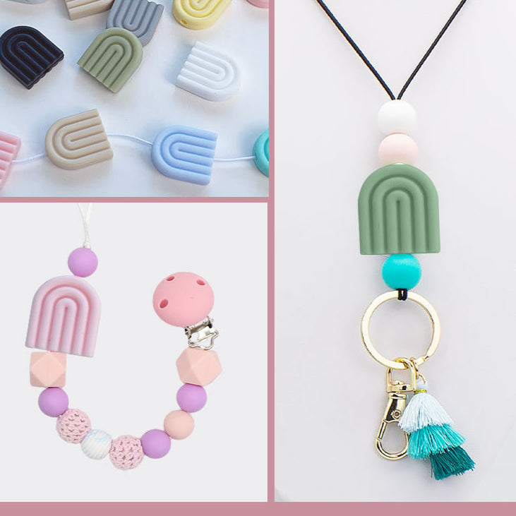 Wholesale Creative DIY Perforated Rainbow Silicone Mother and Baby Teether Accessories Beads