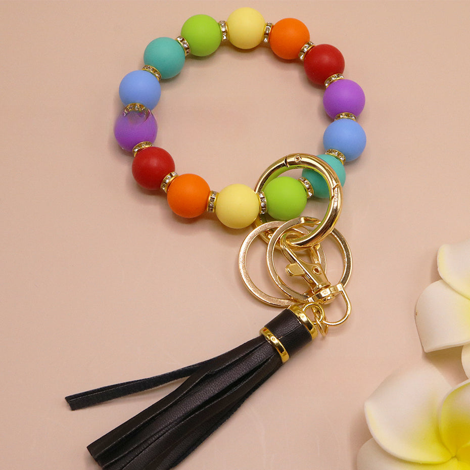 Wholesale Colorful Silicone Beads Diamond Ring Bracelet Keychain