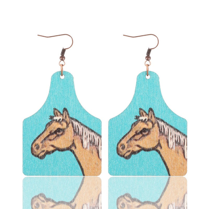 Wholesale Western Wind Sunflower Cactus Horsehead Wooden Earrings