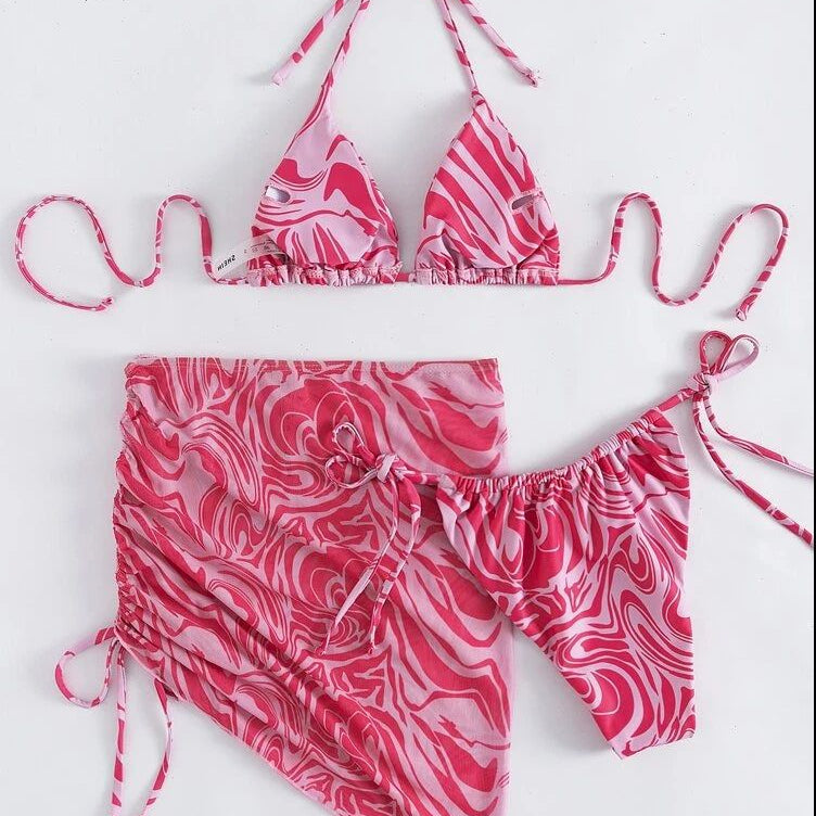 Wholesale Printed Two-Piece Gauze Dress Three-Piece Set Swimwear