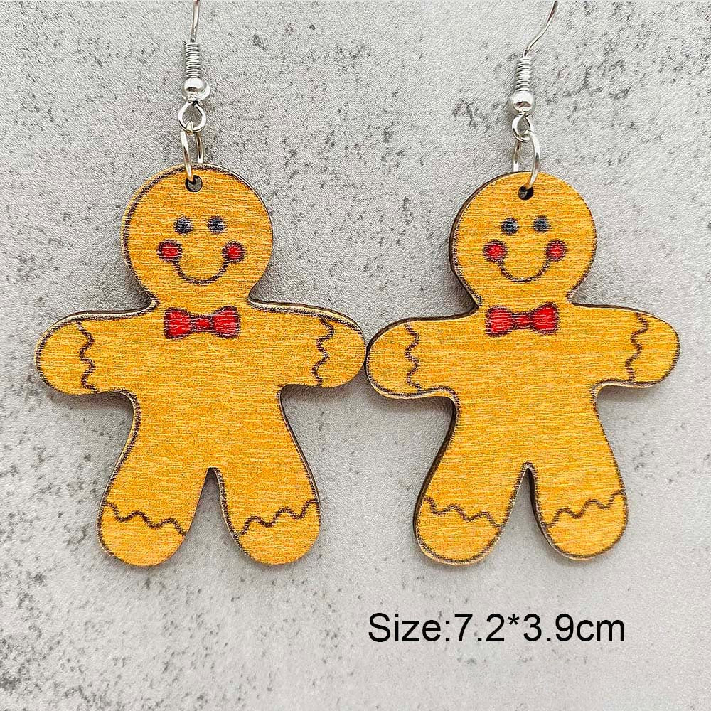 Wholesale Christmas Gingerbread Man Christmas Tree Santa Claus Wooden Earrings