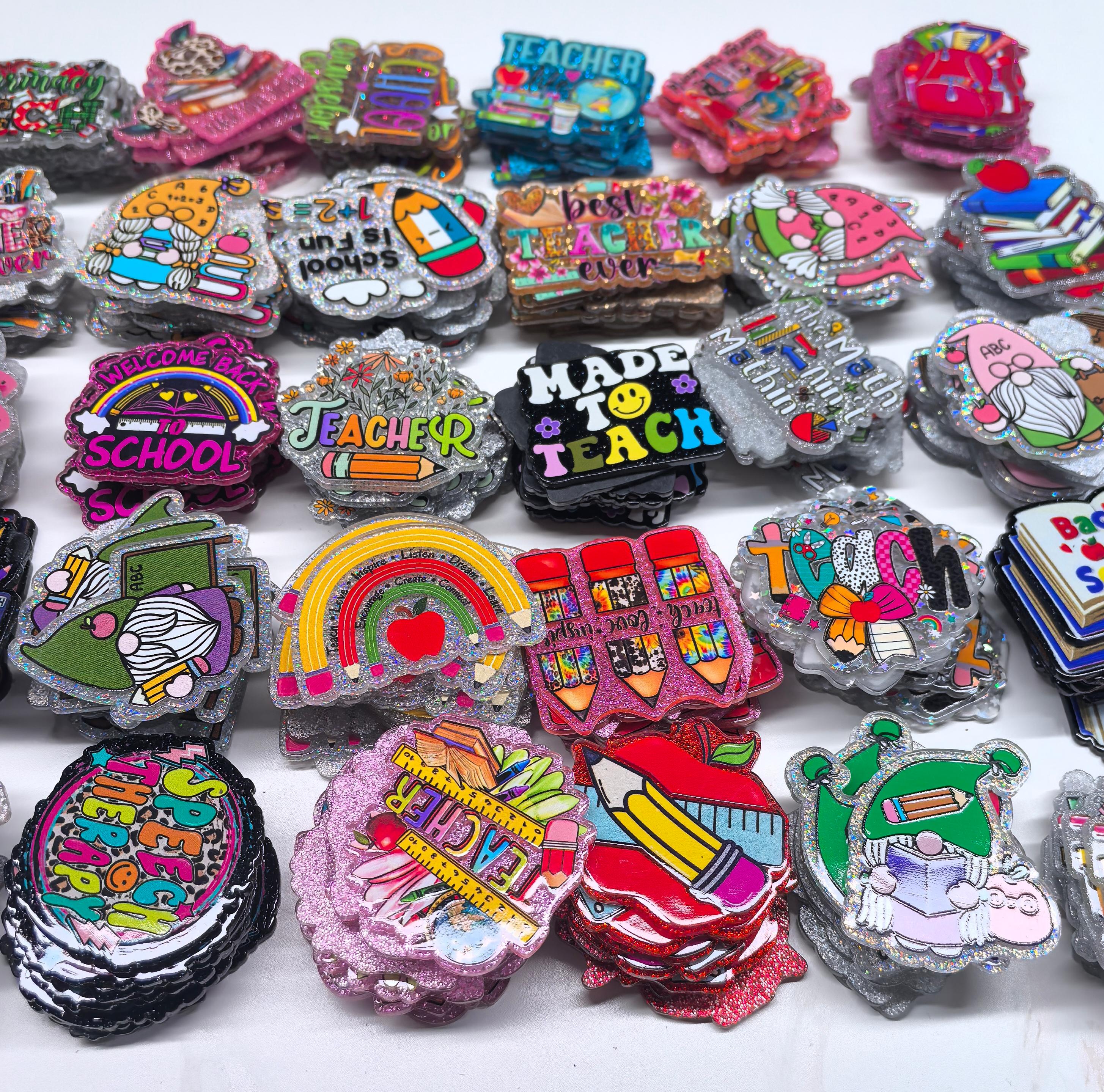 Wholesale Random 30pcs Study Theme Acrylic Flat Backs for Badge Reels Keychains