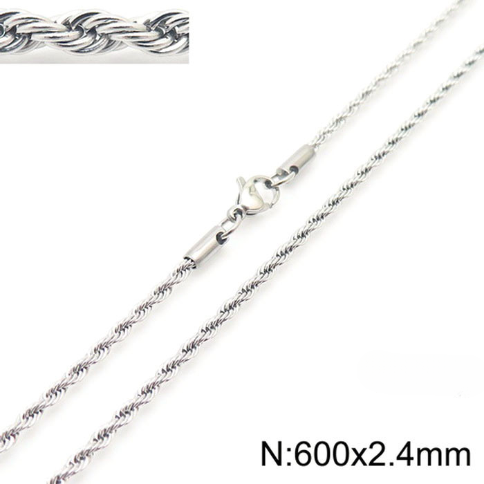 Wholesale Thick and Thin Steel Color Men and Women Titanium Steel Twist Chain Necklaces