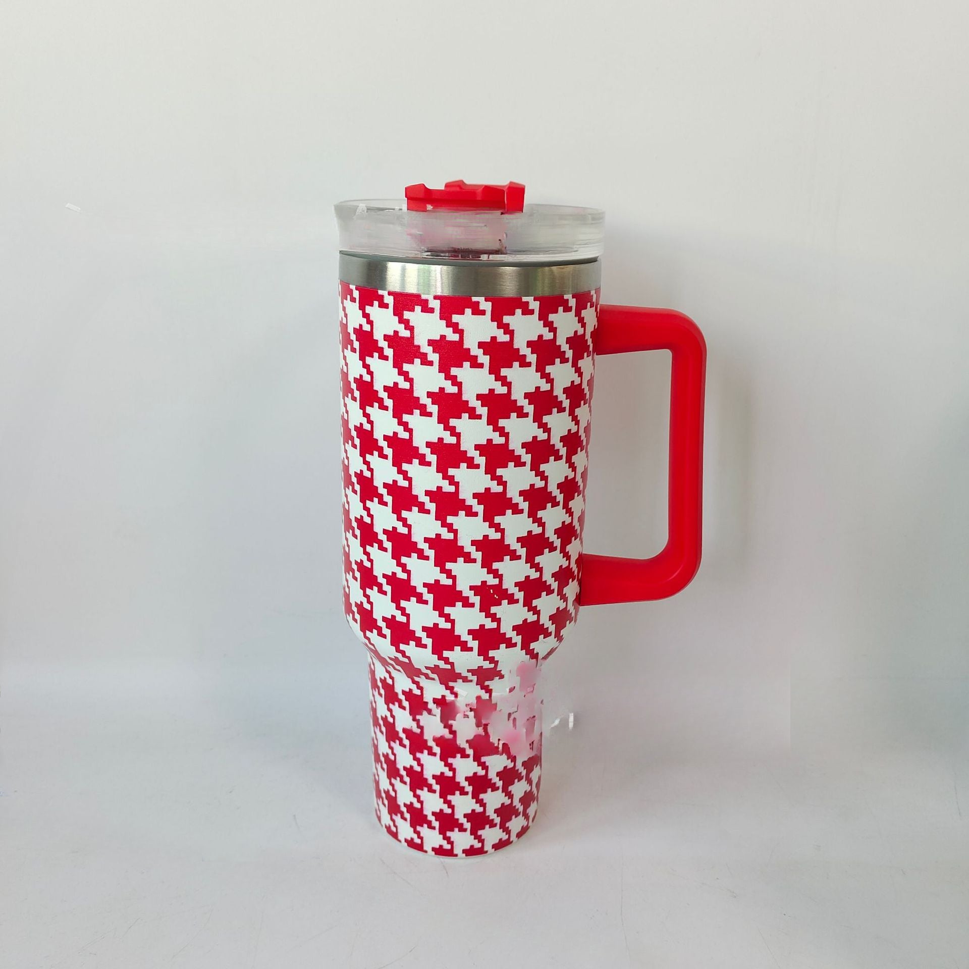 Wholesale Tumbler Houndstooth Stainless Steel Double-layer Handle Insulation 40oz Ice Cup