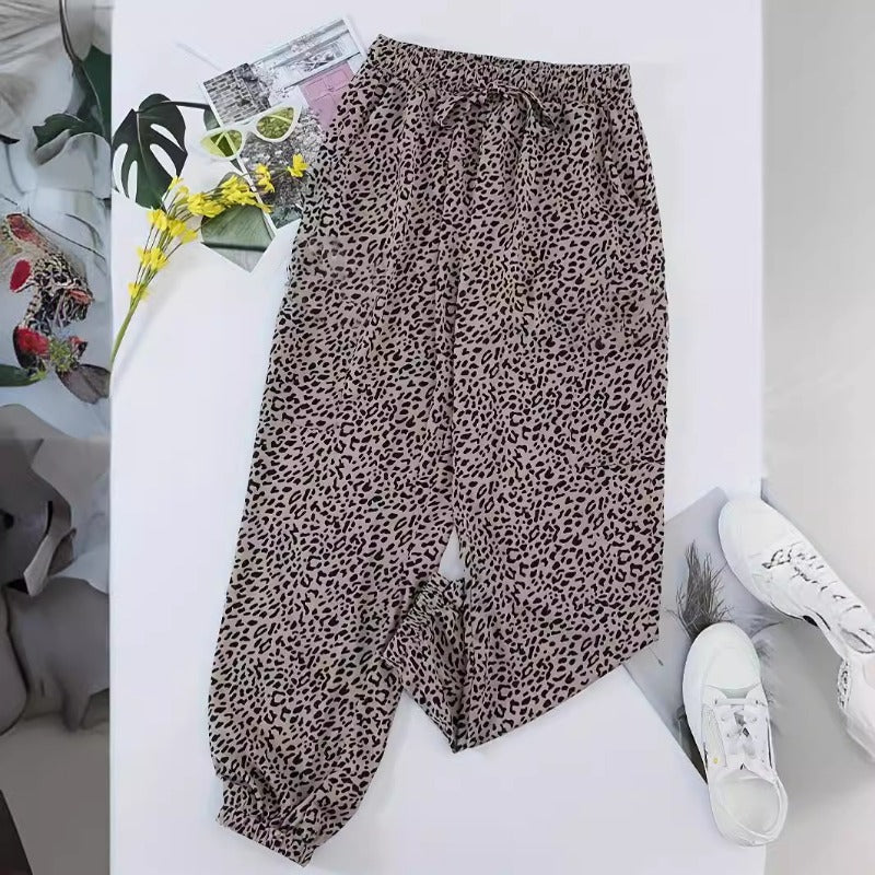 Wholesale Leopard Print High Waist Elastic Sports Sweatpants