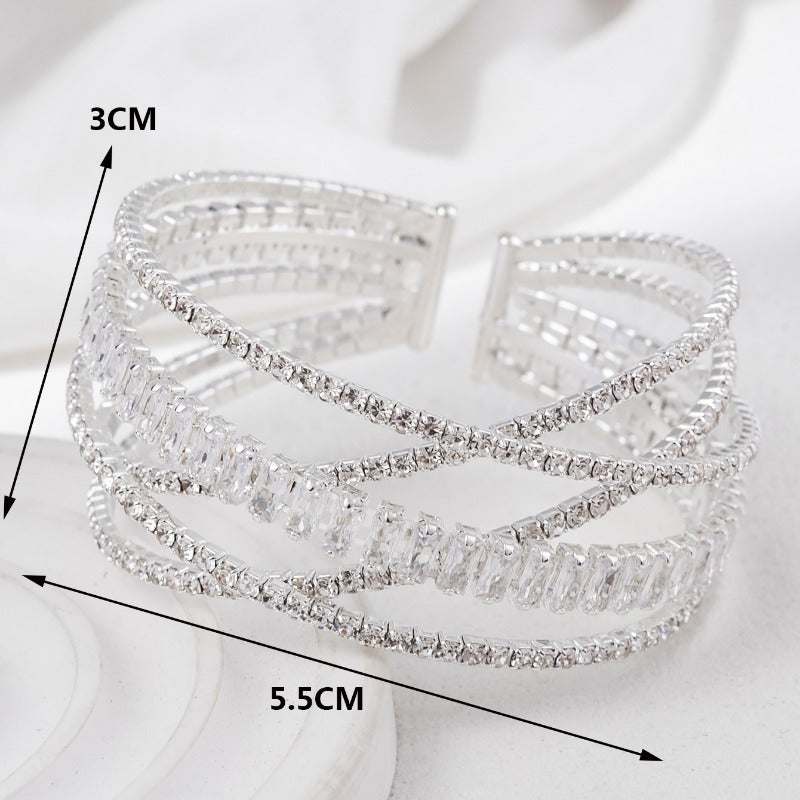 Wholesale Fashion 5-row Cross Rhinestone Zircon Open Bracelets